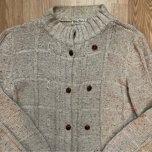 VNTG Marisa Christina Double Breasted Chunky Knit Silk Wool Cardigan Women’s L - Picture 3 of 10